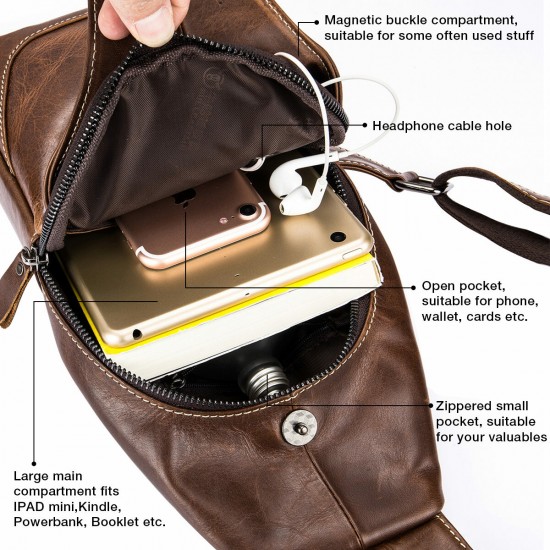 Bullcaptain Men Genuine Leather Wear Resisting Textured Business Casual Brown Black Chest Bag Shoulder Crossbody Bag Bullcaptain Men Genuine Leather Wear Resisting Textured Business Casual Brown Black Chest Bag Shoulder Crossbody Bag