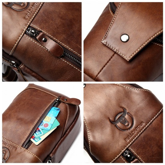 Bullcaptain Men Genuine Leather Wear Resisting Textured Business Casual Brown Black Chest Bag Shoulder Crossbody Bag Bullcaptain Men Genuine Leather Wear Resisting Textured Business Casual Brown Black Chest Bag Shoulder Crossbody Bag