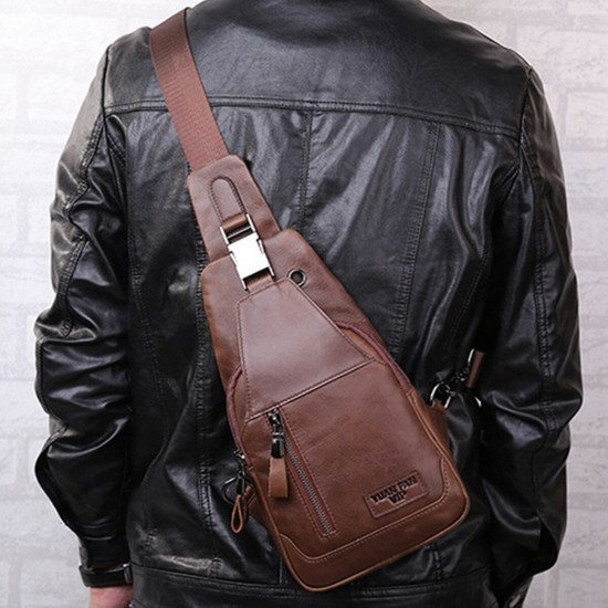 Ekphero® Men Casual Genuine Leather Oil Wax Chest Bag Crossbody Bag Ekphero® Men Casual Genuine Leather Oil Wax Chest Bag Crossbody Bag
