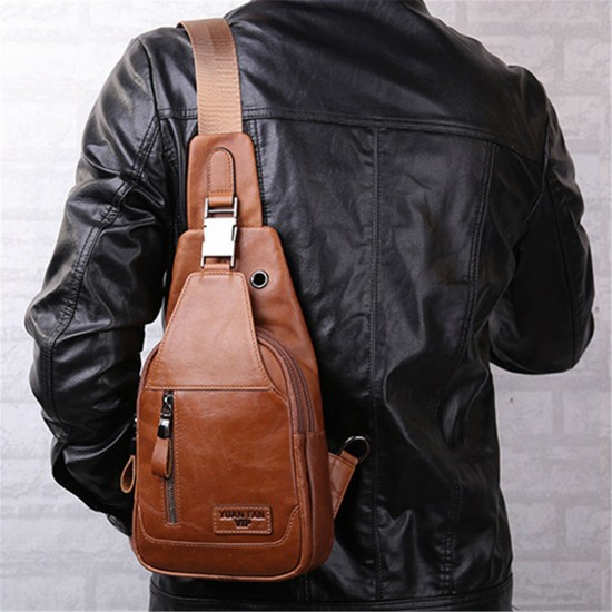Ekphero® Men Casual Genuine Leather Oil Wax Chest Bag Crossbody Bag Ekphero® Men Casual Genuine Leather Oil Wax Chest Bag Crossbody Bag
