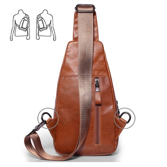 Ekphero® Men Casual Genuine Leather Oil Wax Chest Bag Crossbody Bag Ekphero® Men Casual Genuine Leather Oil Wax Chest Bag Crossbody Bag