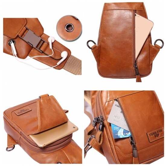 Ekphero® Men Casual Genuine Leather Oil Wax Chest Bag Crossbody Bag Ekphero® Men Casual Genuine Leather Oil Wax Chest Bag Crossbody Bag