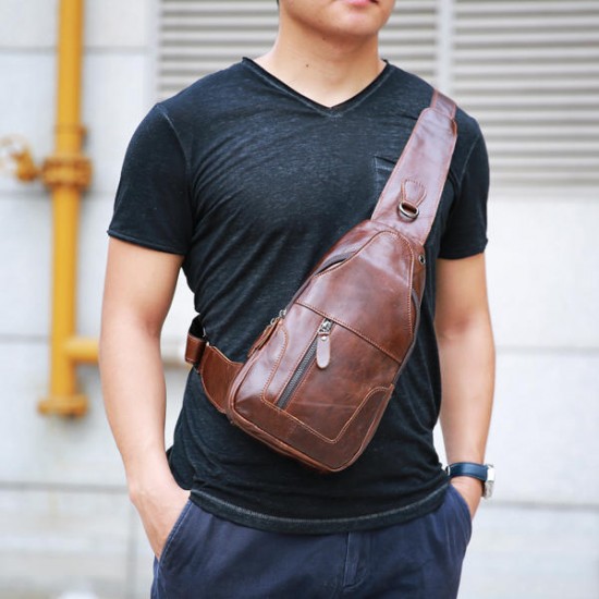Ekphero® Men Genuine Leather Vintage Chest Bag Casual Crossbody Bag Ekphero® Men Genuine Leather Vintage Chest Bag Casual Crossbody Bag