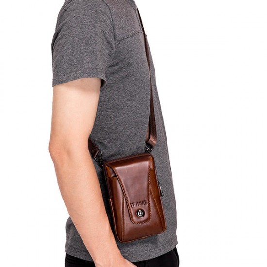 Men Genuine Leather Vintage Waist Bag Business Crossbody Bag Cell Phone Bag for 6 inch Phones Men Genuine Leather Vintage Waist Bag Business Crossbody Bag Cell Phone Bag for 6 inch Phones