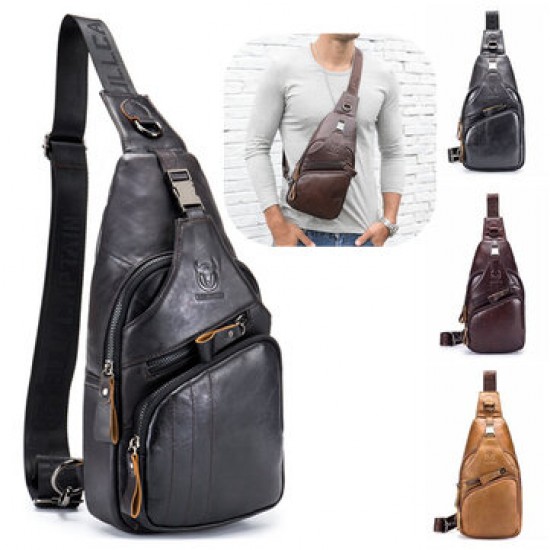 Bullcaptain Genuine Leather Retro Chest Bag Outdoor Leisure Daypack Crossbody Bag for Men Bullcaptain Genuine Leather Retro Chest Bag Outdoor Leisure Daypack Crossbody Bag for Men