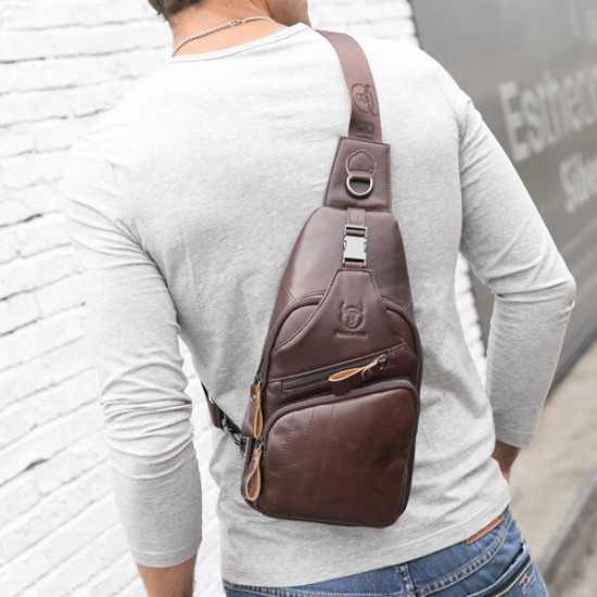 Bullcaptain Genuine Leather Retro Chest Bag Outdoor Leisure Daypack Crossbody Bag for Men Bullcaptain Genuine Leather Retro Chest Bag Outdoor Leisure Daypack Crossbody Bag for Men