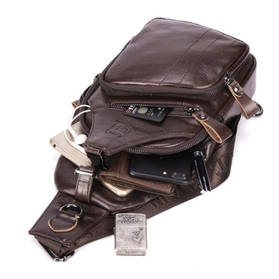 Bullcaptain Genuine Leather Retro Chest Bag Outdoor Leisure Daypack Crossbody Bag for Men Bullcaptain Genuine Leather Retro Chest Bag Outdoor Leisure Daypack Crossbody Bag for Men