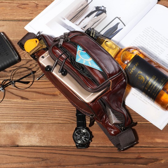 Men Genuine Leather Multi-function Large Capacity Waist Bag Chest Bag Crossbody Bag Men Genuine Leather Multi-function Large Capacity Waist Bag Chest Bag Crossbody Bag