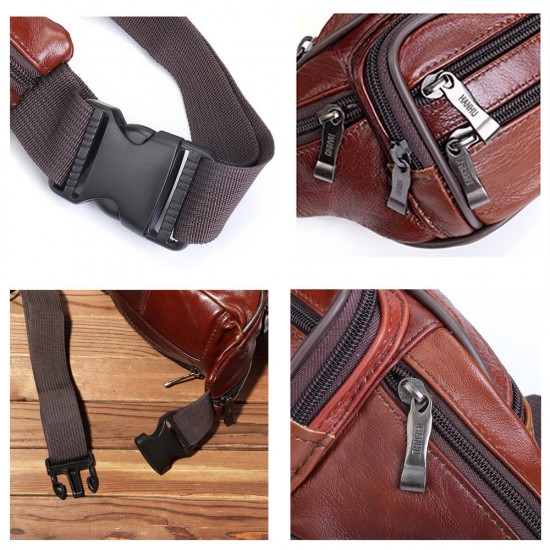 Men Genuine Leather Multi-function Large Capacity Waist Bag Chest Bag Crossbody Bag Men Genuine Leather Multi-function Large Capacity Waist Bag Chest Bag Crossbody Bag