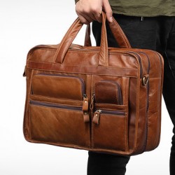 Men Ekphero Vintage Genuine Leather Large Capacity Business Handbag Crossbody Bag