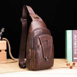 Bullcaptain Genuine Leather Bag Vintage Sling Bag Chest Bag for Men