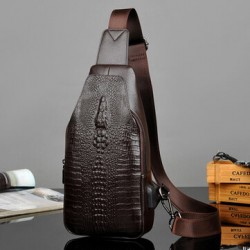 Men PU Leather Crocodile Printed Fashion Crossbody Bag Chest Bag