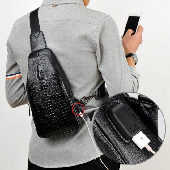 Men PU Leather Crocodile Printed Fashion Crossbody Bag Chest Bag Men PU Leather Crocodile Printed Fashion Crossbody Bag Chest Bag