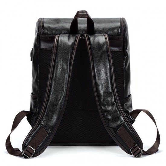 Men PU Leather Solid Vintage Large Capacity Backpack USB Charging Shoulder Bag Men PU Leather Solid Vintage Large Capacity Backpack USB Charging Shoulder Bag