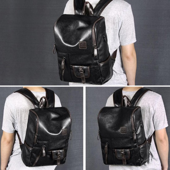 Men PU Leather Solid Vintage Large Capacity Backpack USB Charging Shoulder Bag Men PU Leather Solid Vintage Large Capacity Backpack USB Charging Shoulder Bag