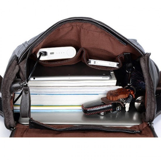 Men PU Leather Solid Vintage Large Capacity Backpack USB Charging Shoulder Bag Men PU Leather Solid Vintage Large Capacity Backpack USB Charging Shoulder Bag