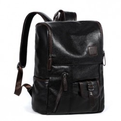 Men PU Leather Solid Vintage Large Capacity Backpack USB Charging Shoulder Bag