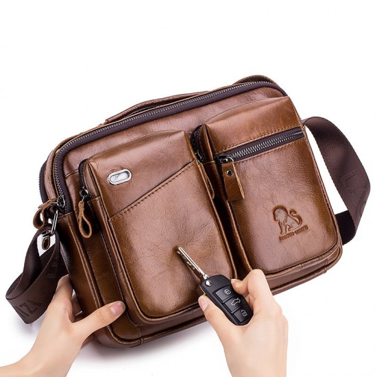 Men Genuine Leather Crossbody Bag Earphone Cowhide Bag Men Genuine Leather Crossbody Bag Earphone Cowhide Bag