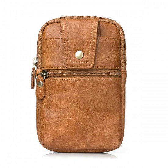 Men Genuine Leather Double Zipper Waist Bag Crossbody Bag Men Genuine Leather Double Zipper Waist Bag Crossbody Bag