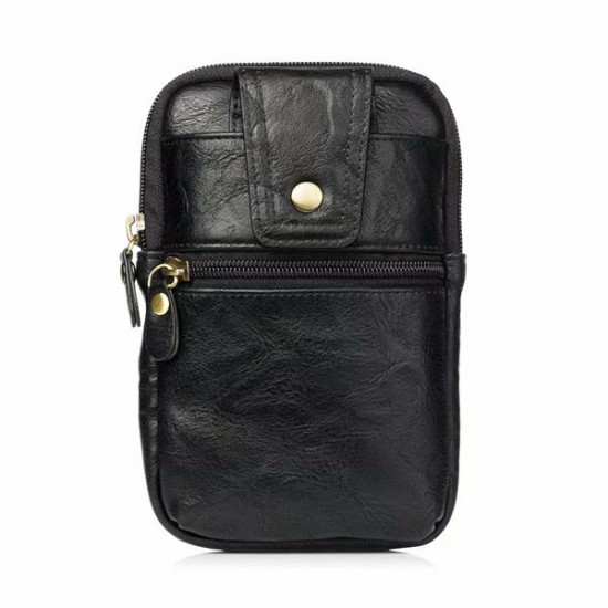 Men Genuine Leather Double Zipper Waist Bag Crossbody Bag Men Genuine Leather Double Zipper Waist Bag Crossbody Bag