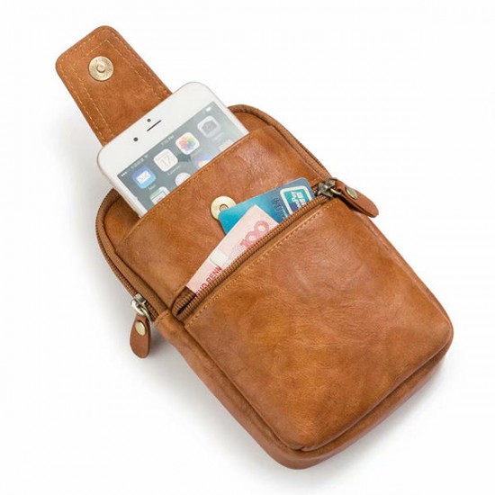 Men Genuine Leather Double Zipper Waist Bag Crossbody Bag Men Genuine Leather Double Zipper Waist Bag Crossbody Bag