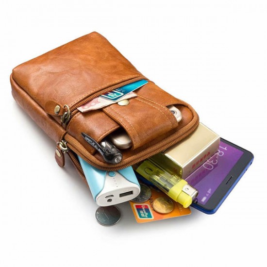 Men Genuine Leather Double Zipper Waist Bag Crossbody Bag Men Genuine Leather Double Zipper Waist Bag Crossbody Bag