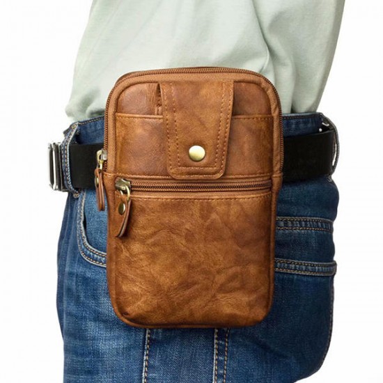Men Genuine Leather Double Zipper Waist Bag Crossbody Bag Men Genuine Leather Double Zipper Waist Bag Crossbody Bag