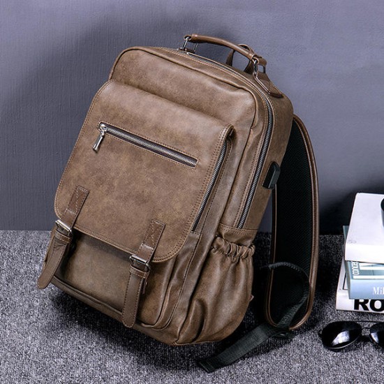 Faux Leather Large Capacity Laptop Bag Backpack For Men Faux Leather Large Capacity Laptop Bag Backpack For Men