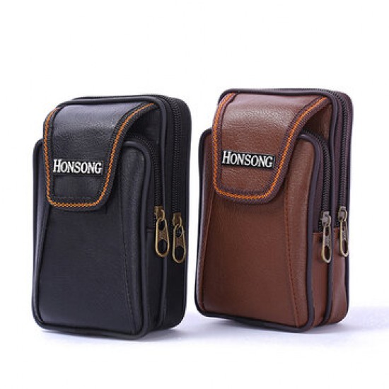 Faux Leather Casual Double Zipper Phone Bag Waist Bag For Men Faux Leather Casual Double Zipper Phone Bag Waist Bag For Men