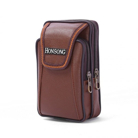 Faux Leather Casual Double Zipper Phone Bag Waist Bag For Men Faux Leather Casual Double Zipper Phone Bag Waist Bag For Men