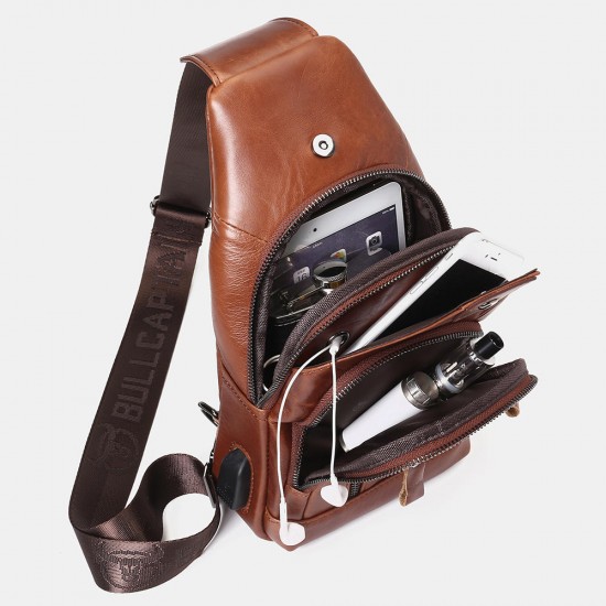 Bullcaptain Genuine Leather USB Charging Large Capacity Business Casual Chest Bag Shoulder Crossbody Bag Bullcaptain Genuine Leather USB Charging Large Capacity Business Casual Chest Bag Shoulder Crossbody Bag