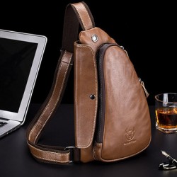 Bullcaptain Men Chest Bag Genuine Leather Sling Bag Solid Crossbody Bag