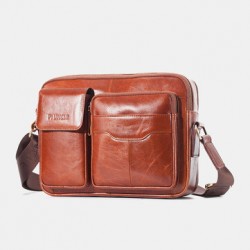 Men Genuine Leather Large Capacity Crossbody Bag Business Bag For Outdoor Business