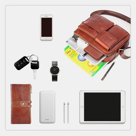 Men Genuine Leather Large Capacity Crossbody Bag Business Bag For Outdoor Business Men Genuine Leather Large Capacity Crossbody Bag Business Bag For Outdoor Business