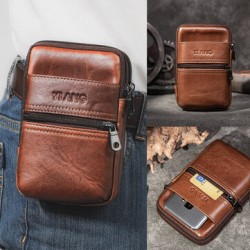 Men Genuine Leather Multi-pocket Casual Waist Bag 6.3 inch Phone Bag EDC Bag