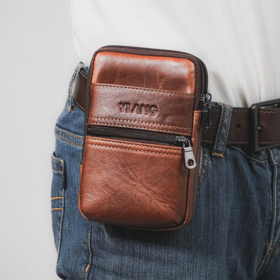 Men Genuine Leather Multi-pocket Casual Waist Bag 6.3 inch Phone Bag EDC Bag Men Genuine Leather Multi-pocket Casual Waist Bag 6.3 inch Phone Bag EDC Bag
