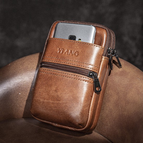 Men Genuine Leather Multi-pocket Casual Waist Bag 6.3 inch Phone Bag EDC Bag Men Genuine Leather Multi-pocket Casual Waist Bag 6.3 inch Phone Bag EDC Bag