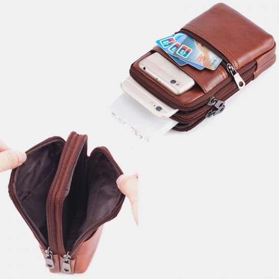 Men Genuine Leather Multi-pocket Casual Waist Bag 6.3 inch Phone Bag EDC Bag Men Genuine Leather Multi-pocket Casual Waist Bag 6.3 inch Phone Bag EDC Bag
