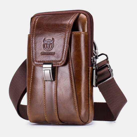 Bullcaptain Retro Genuine Leather Zipper Phone Bag Waist Bag Bullcaptain Retro Genuine Leather Zipper Phone Bag Waist Bag