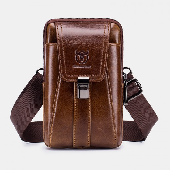 Bullcaptain Retro Genuine Leather Zipper Phone Bag Waist Bag Bullcaptain Retro Genuine Leather Zipper Phone Bag Waist Bag