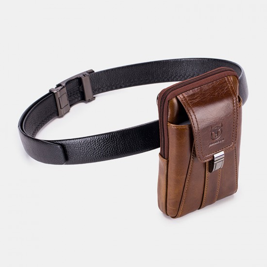 Bullcaptain Retro Genuine Leather Zipper Phone Bag Waist Bag Bullcaptain Retro Genuine Leather Zipper Phone Bag Waist Bag
