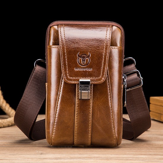 Bullcaptain Retro Genuine Leather Zipper Phone Bag Waist Bag Bullcaptain Retro Genuine Leather Zipper Phone Bag Waist Bag