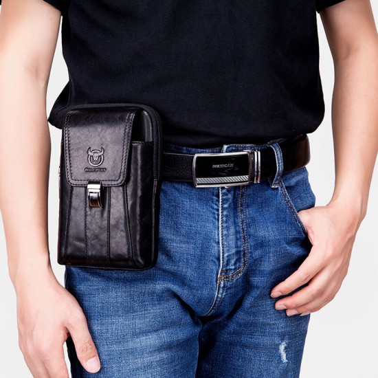 Bullcaptain Retro Genuine Leather Zipper Phone Bag Waist Bag Bullcaptain Retro Genuine Leather Zipper Phone Bag Waist Bag