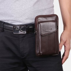 Men Genuine Leather 6.5 Inch Phone Bag Waist Bag Belt Bag Crossbody Bag