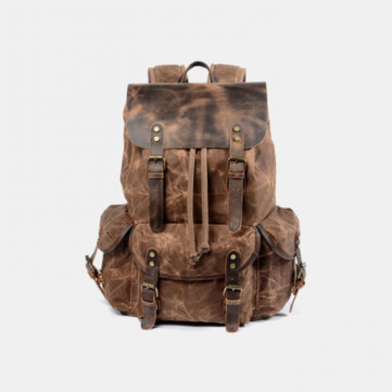 Men Vintage Canvas Leather Backpack Travel Bag Camping Bag Men Vintage Canvas Leather Backpack Travel Bag Camping Bag