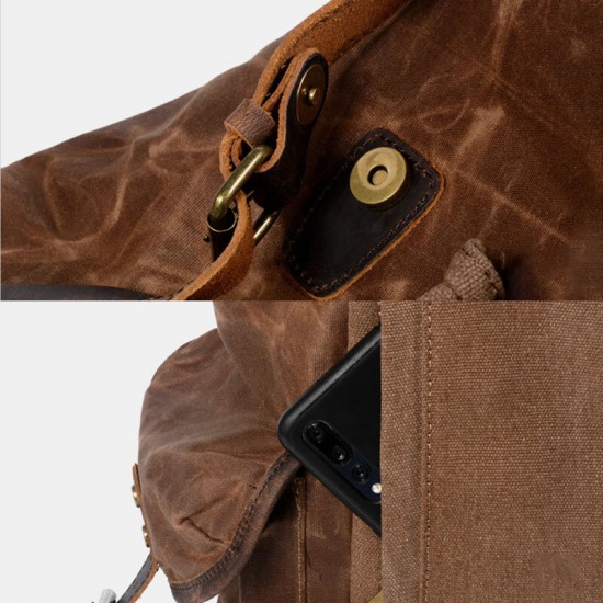 Men Vintage Canvas Leather Backpack Travel Bag Camping Bag Men Vintage Canvas Leather Backpack Travel Bag Camping Bag