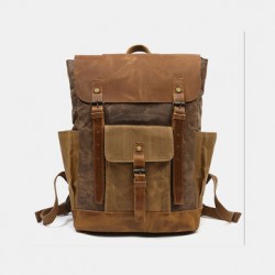 Men Retro Vintage Canvas Leather Backpack Sports Climbing Bag Travel Anti-theft Backpack