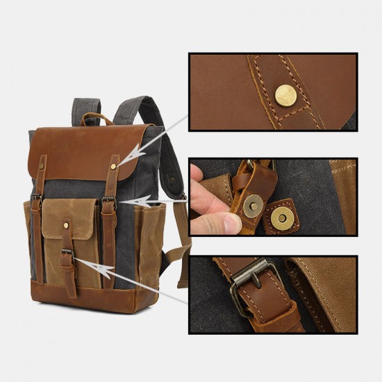 Men Retro Vintage Canvas Leather Backpack Sports Climbing Bag Travel Anti-theft Backpack Men Retro Vintage Canvas Leather Backpack Sports Climbing Bag Travel Anti-theft Backpack