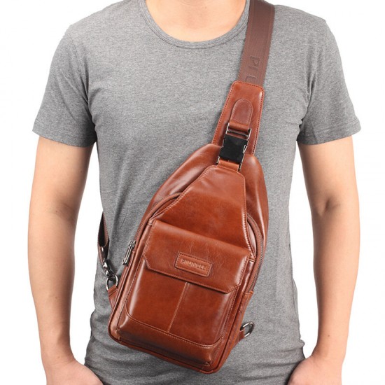 Men Genuine Leather New Vinatge Large Capacity Chest Bag Shoulder Bag Crossbody Bag Men Genuine Leather New Vinatge Large Capacity Chest Bag Shoulder Bag Crossbody Bag