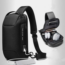 Men Oxford USB Charging Multi-Layers Waterproof Outdoor Crossbody Bag Chest Bag Sling Bag